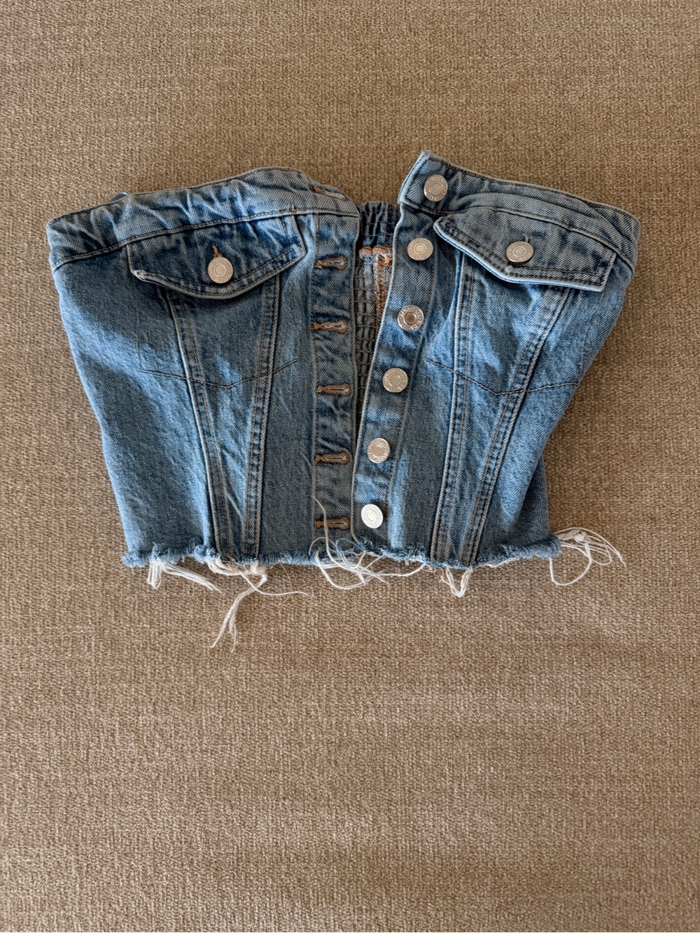 Zara Blue Denim Strapless Corset Crop Top
